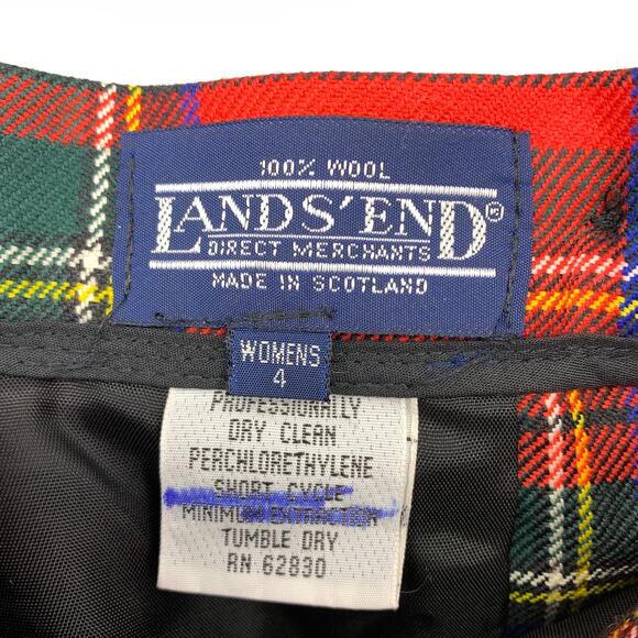 Lands’ End Red Tartan Plaid Wool Midi Skirt Womens XXS A-Line Pleated Vintage - Picture 5 of 6